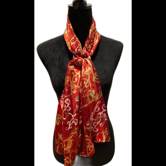 Liz Claiborne Scarf Holiday Red Gold Silky Feel Long Flowy Versatile Christmas - Picture 1 of 9
